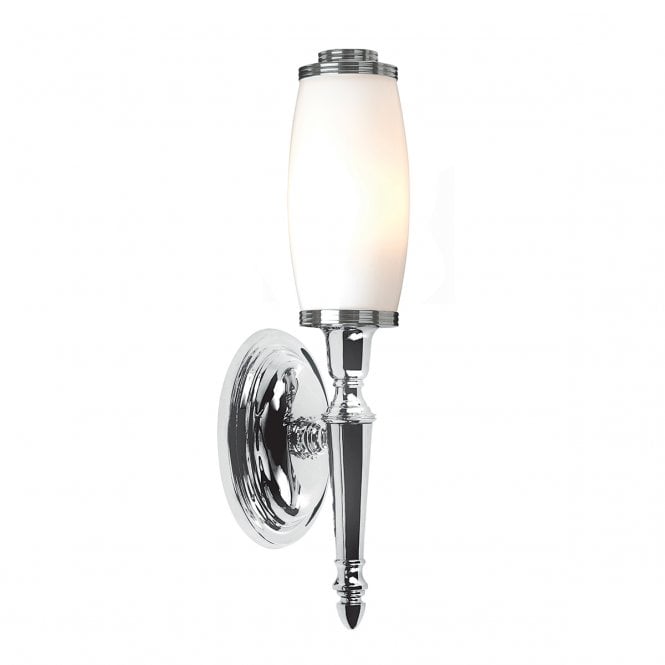 DRYDEN classic style bathroom wall light in polished chrome with opal glass shade