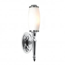 DRYDEN classic style bathroom wall light in polished chrome with opal glass shade