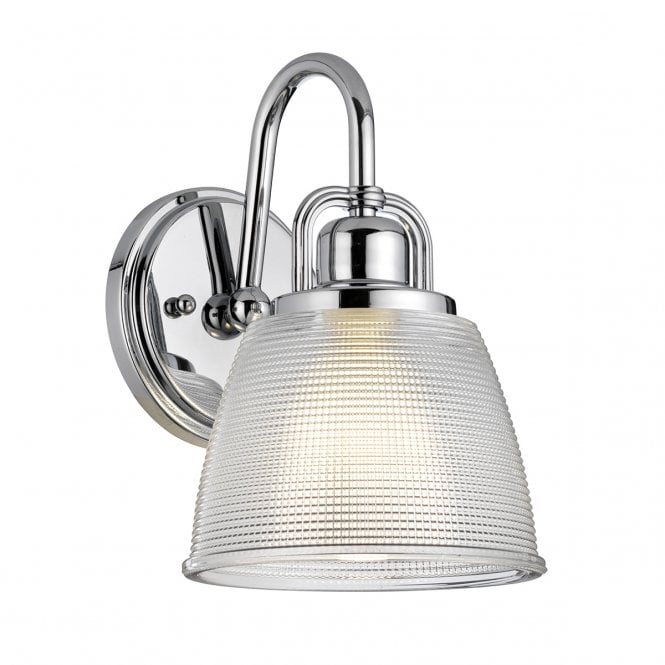 DUBLIN Wall Light Polished Chrome with Gridded Prismatic Clear Glass Shade