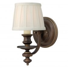 traditional wall sconce in bronze with off white pleat shade