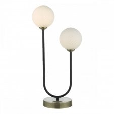 DUO 2 Light Table Lamp | Opal Glass with Antique Brass Accents