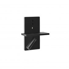 E-LAMP LED Wall Light in Metallic Black with USB Port and Switch