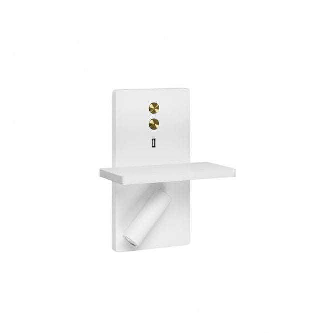 E-LAMP LED Wall Light in White and Brass with USB Port and Switch