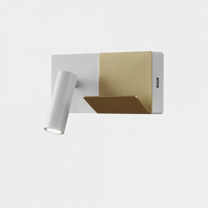 E-LAMP Mini LED Wall Light in White and Matte Gold with USB Port and Switch