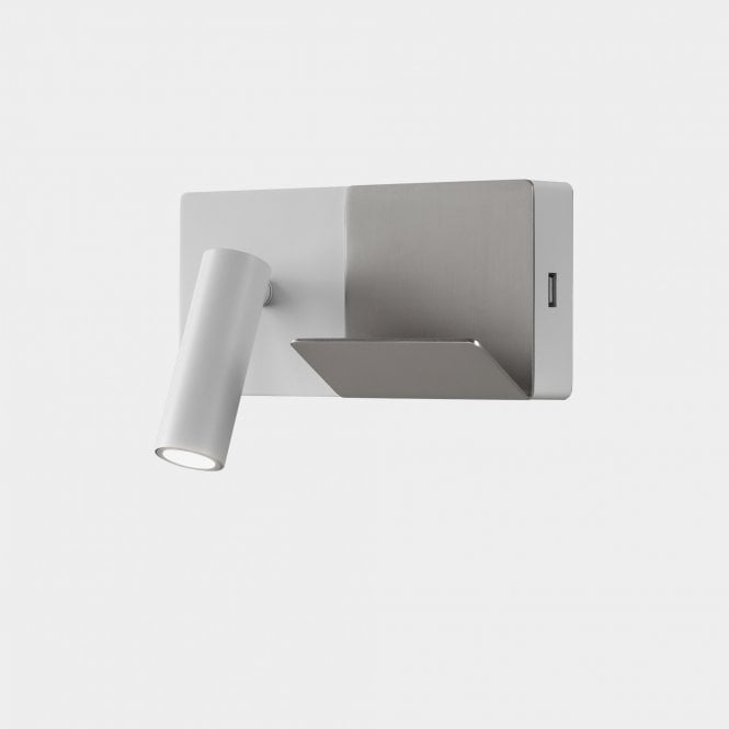 E-LAMP Mini LED Wall Light in White and Satin Nickel with USB Port and Switch