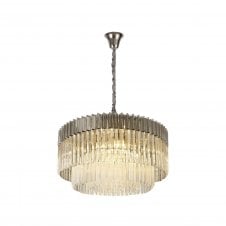 ECHELONS 12 Light Round Ceiling Pendant in Polished Nickel with Crystal