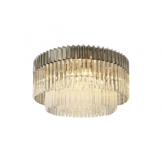 ECHELONS 12 Light Round Flush Ceiling Light in Polished Nickel and Crystal