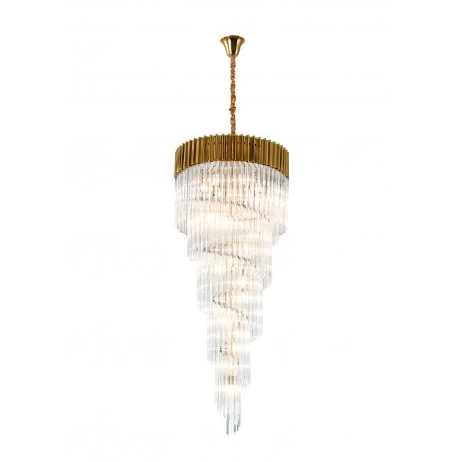 ECHELONS 23 Light Spiral Ceiling Pendant in Brass with Crystal
