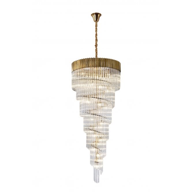 ECHELONS 31 Light Spiral Ceiling Pendant in Brass with Crystal