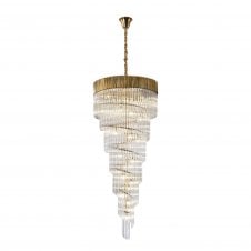 ECHELONS 31 Light Spiral Ceiling Pendant in Brass with Crystal