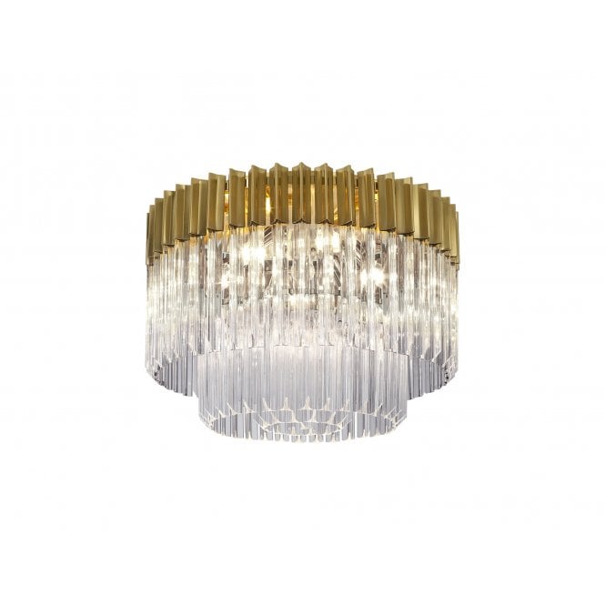 ECHELONS 7 Light Round Flush Ceiling Light in Brass with Crystal