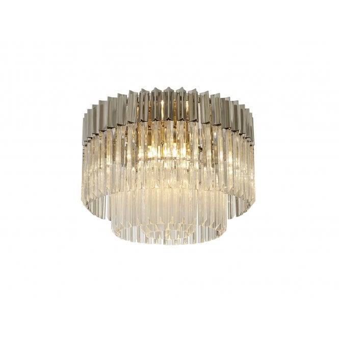 ECHELONS 7 Light Round Flush Ceiling Light in Polished Nickel and Crystal