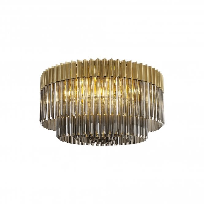 ECHELONS Ceiling Round 12 Light E14 | Brass Smoke Sculpted Glass | Handcrafted