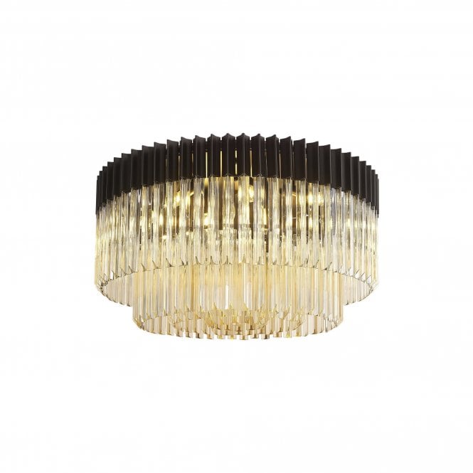 ECHELONS Ceiling Round 12 Light E14 | Matt Black And Cognac Glass | Handcrafted