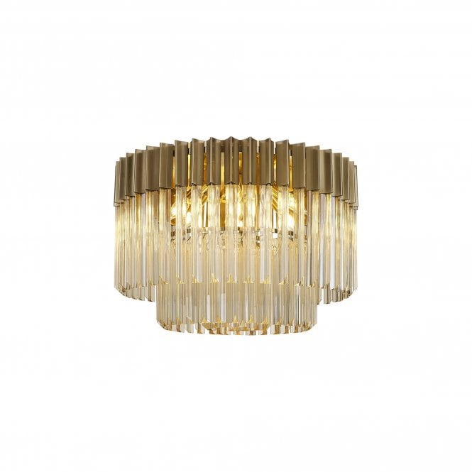 ECHELONS Ceiling Round 7 Light | Brass Cognac Sculpted Glass | Handcrafted