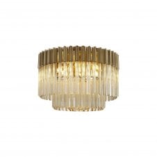 ECHELONS Ceiling Round 7 Light | Brass Cognac Sculpted Glass | Handcrafted