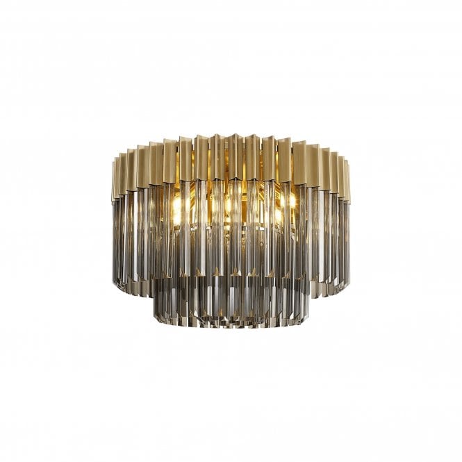 ECHELONS Ceiling Round 7 Light E14 | Brass Smoke Sculpted Glass | Handcrafted
