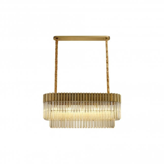 ECHELONS Pendant Rectangle 5 Light | Brass and Cognac Sculpted Glass | Handcrafted