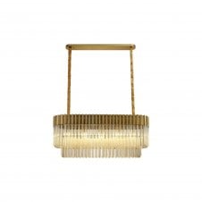 ECHELONS Pendant Rectangle 5 Light | Brass and Cognac Sculpted Glass | Handcrafted