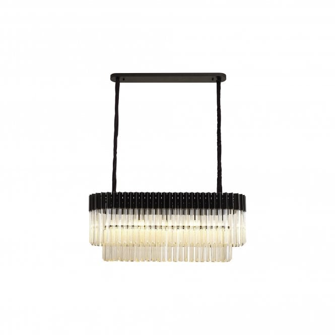 ECHELONS Pendant Rectangle 5 Light | Matt Black and Cognac Sculpted Glass | Handcrafted