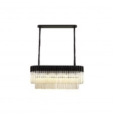 ECHELONS Pendant Rectangle 5 Light | Matt Black and Cognac Sculpted Glass | Handcrafted