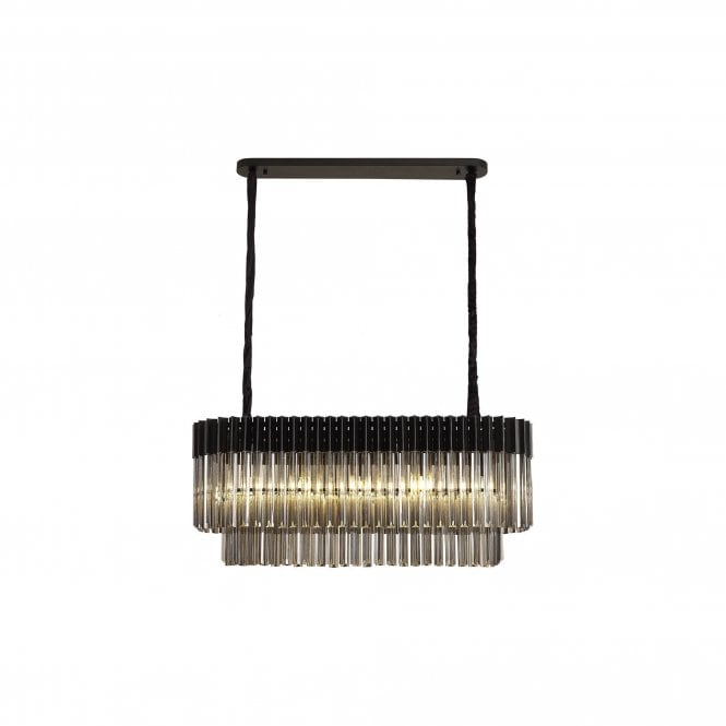 ECHELONS Pendant Rectangle 5 Light | Matt Black and Smoke Sculpted Glass | Handcrafted