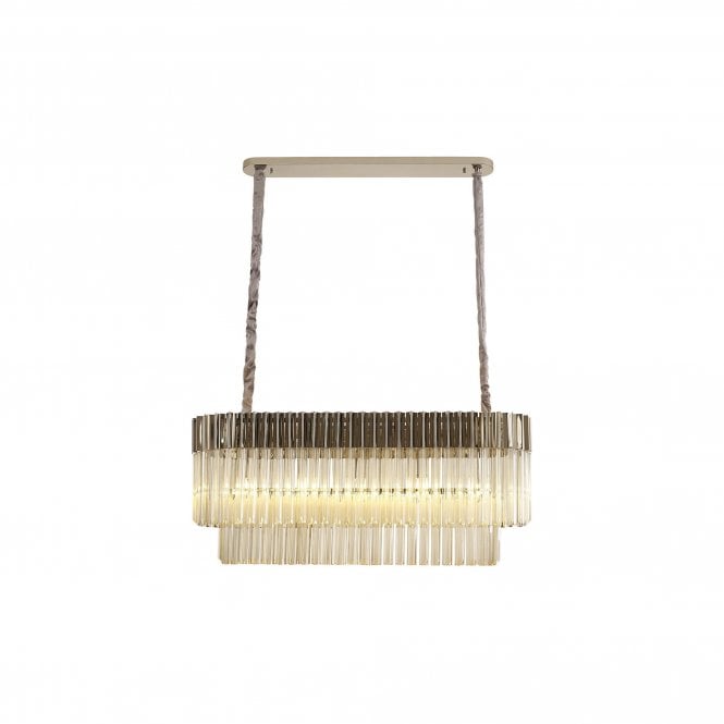 ECHELONS Pendant Rectangle 5 Light | Polished Nickel and Cognac Sculpted Glass | Handcrafted