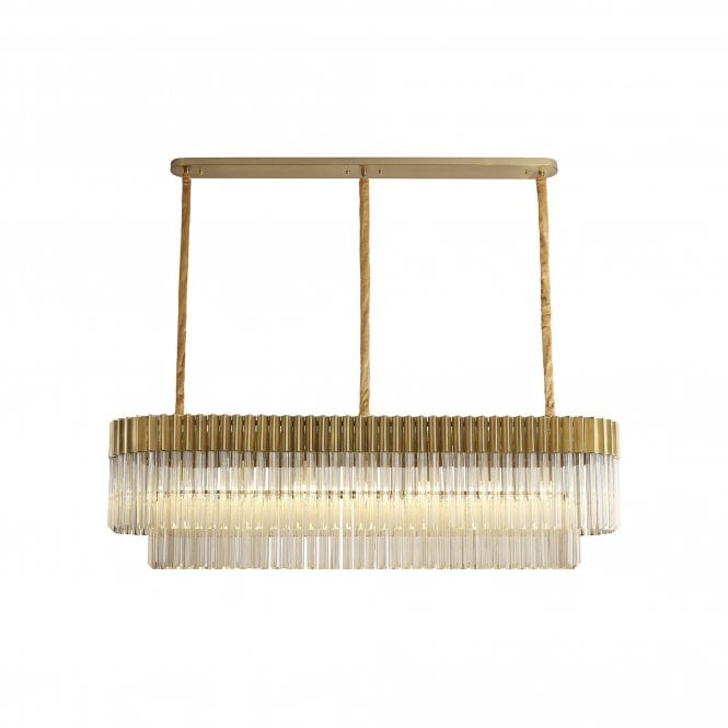 ECHELONS Pendant Rectangle 7 Light | Brass and Cognac Sculpted Glass | Handcrafted