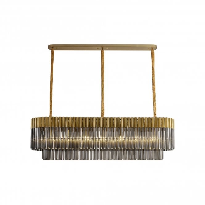 ECHELONS Pendant Rectangle 7 Light | Brass and Smoke Sculpted Glass | Handcrafted