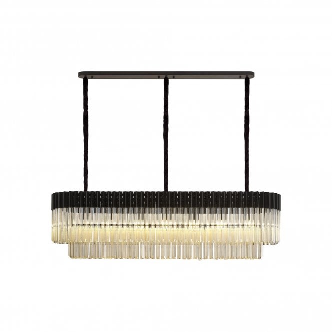 ECHELONS Pendant Rectangle 7 Light | Matt Black and Cognac Sculpted Glass | Handcrafted