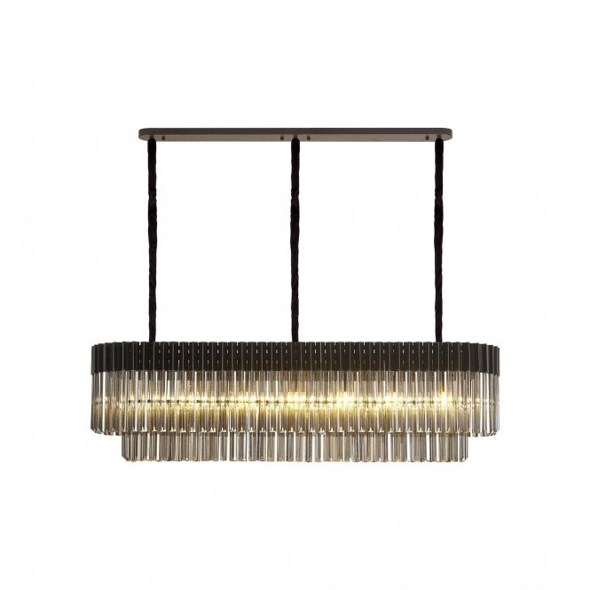 ECHELONS Pendant Rectangle 7 Light | Matt Black and Smoke Sculpted Glass | Handcrafted