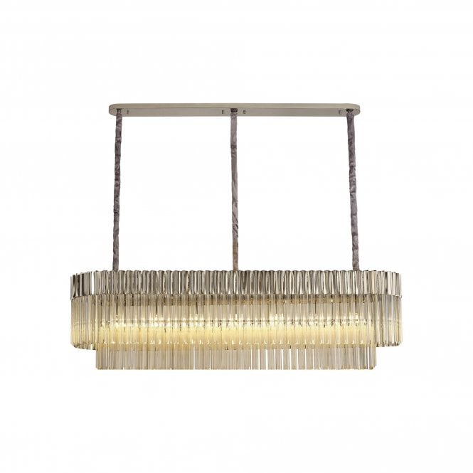 ECHELONS Pendant Rectangle 7 Light | Polished Nickel and Cognac Sculpted Glass | Handcrafted