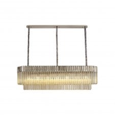 ECHELONS Pendant Rectangle 7 Light | Polished Nickel and Cognac Sculpted Glass | Handcrafted