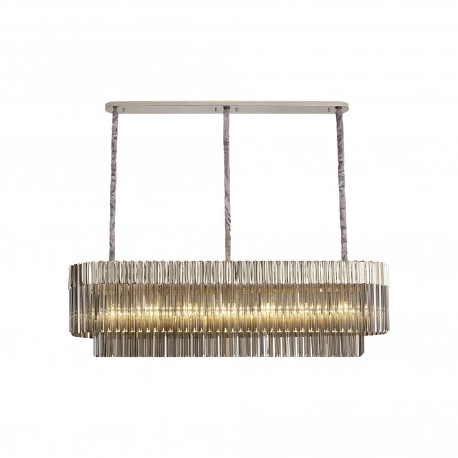 ECHELONS Pendant Rectangle 7 Light | Polished Nickel and Smoke Sculpted Glass | Handcrafted