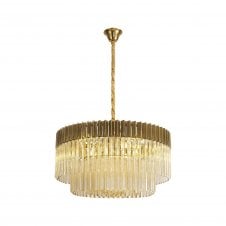 ECHELONS Pendant Round 12 Light | Brass Cognac Glass | Handcrafted