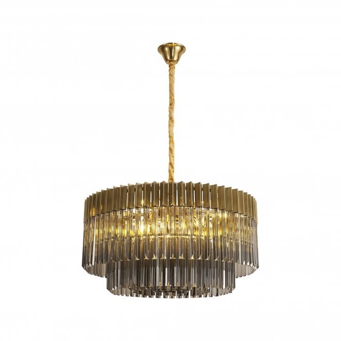 ECHELONS Pendant Round 12 Light | Brass Smoke Sculpted Glass | Handcrafted
