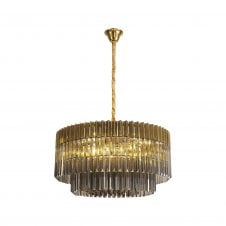 ECHELONS Pendant Round 12 Light | Brass Smoke Sculpted Glass | Handcrafted