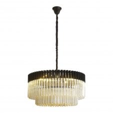 ECHELONS Pendant Round 12 Light | Matt Black Cognac Glass | Handcrafted