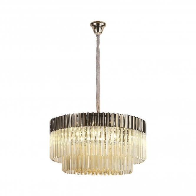 ECHELONS Pendant Round 12 Light | Polished Nickel/Cognac Glass | Handcrafted