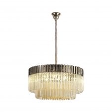 ECHELONS Pendant Round 12 Light | Polished Nickel/Cognac Glass | Handcrafted