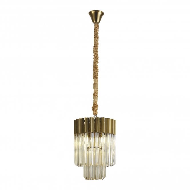 ECHELONS Pendant Round 4 Light | Brass and Cognac Sculpted Glass | Handcrafted