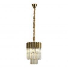 ECHELONS Pendant Round 4 Light | Brass and Cognac Sculpted Glass | Handcrafted
