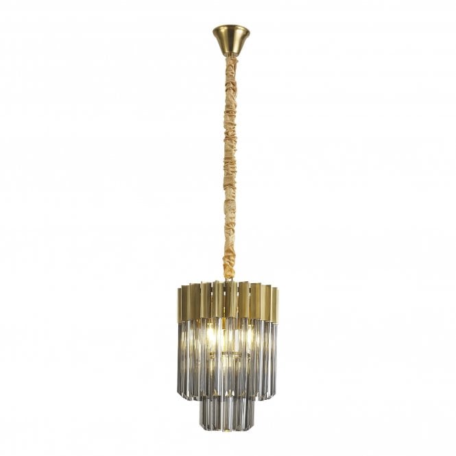 ECHELONS Pendant Round 4 Light | Brass and Smoke Sculpted Glass | Handcrafted