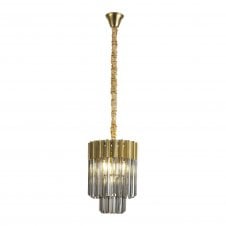 ECHELONS Pendant Round 4 Light | Brass and Smoke Sculpted Glass | Handcrafted