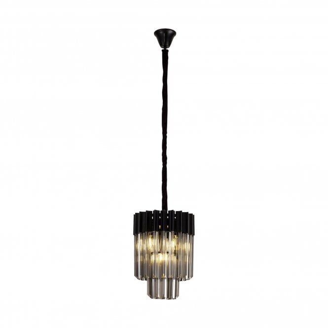 ECHELONS Pendant Round 4 Light E14 | Matt Black and Smoke Sculpted Glass