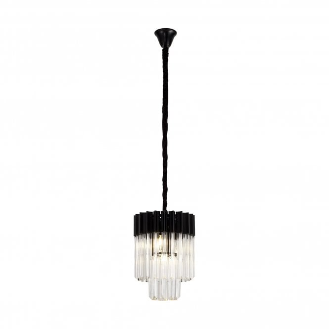 ECHELONS Pendant Round 4 Light | Matt Black and Clear Sculpted Glass | Handcrafted