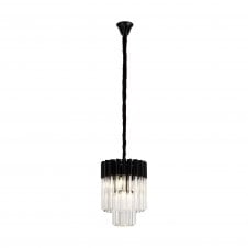 ECHELONS Pendant Round 4 Light | Matt Black and Clear Sculpted Glass | Handcrafted