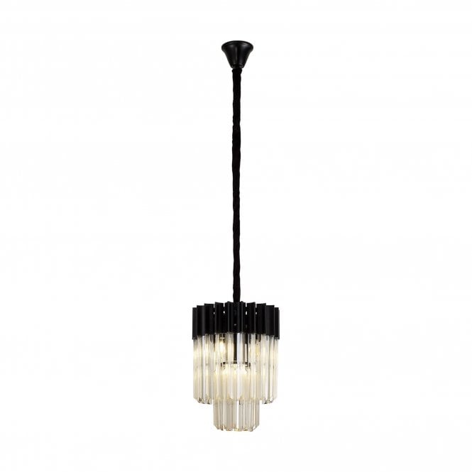 ECHELONS Pendant Round 4 Light | Matt Black and Cognac Sculpted Glass | Handcrafted