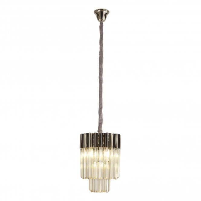 ECHELONS Pendant Round 4 Light | Polished Nickel and Cognac Sculpted Glass | Handcrafted