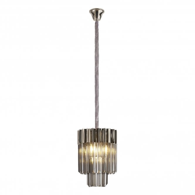 ECHELONS Pendant Round 4 Light | Polished Nickel and Smoke Sculpted Glass | Handcrafted